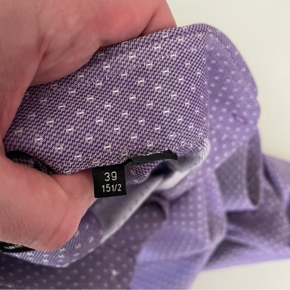 Hugo Boss Men’s Slim Fit Geometric Print Dress Shirt Purple Neck 15.5” - Picture 5 of 9